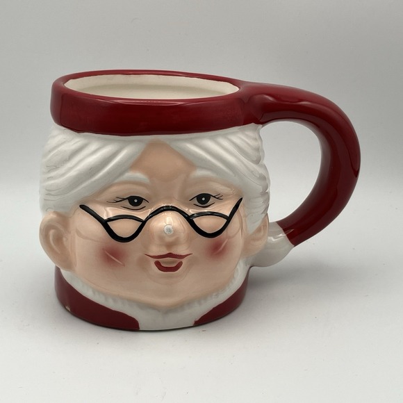 4 Vintage Pottery Barn Mugs / Mrs. Santa Claus / Ceramic 3" / Christmas / Flaws - Picture 3 of 16